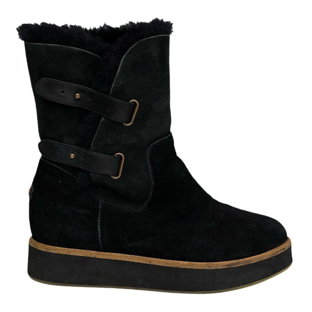 Australia Luxe Collective Fuzzy Black Bushmill Winter Suede Fur Boots Size 7 - Picture 2 of 10